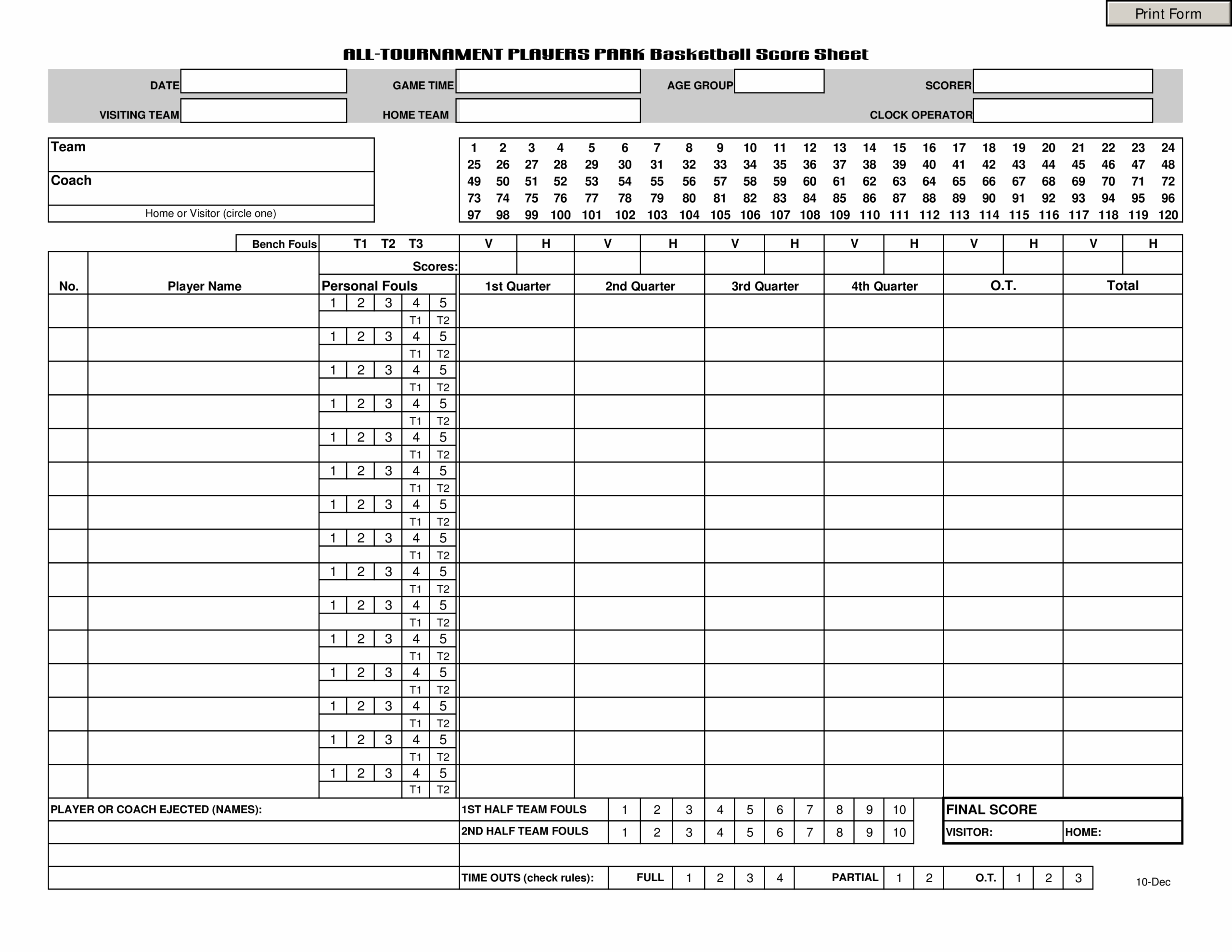 Tournament Basketball Score Sheet Templates At Allbusinesstemplates