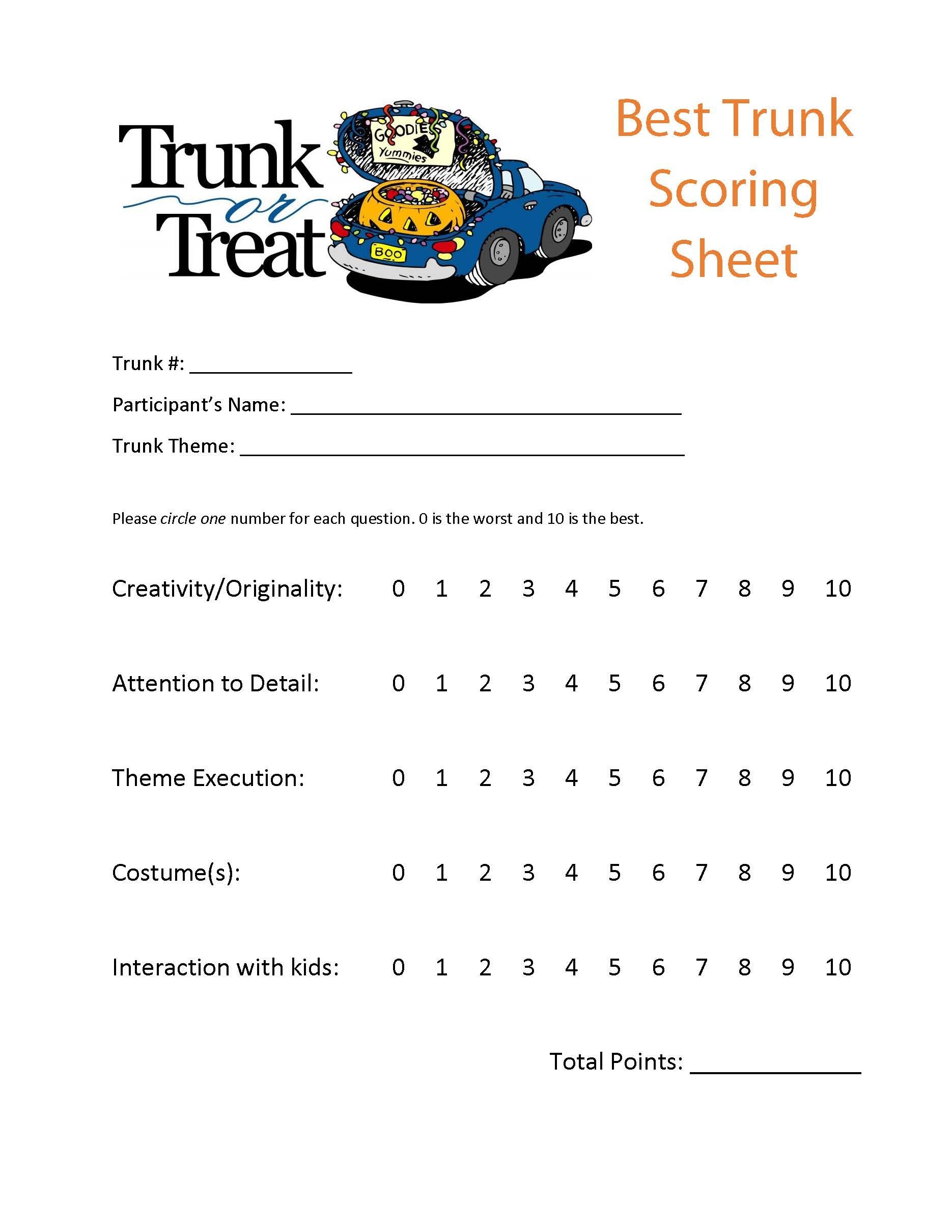 Halloween Costume Contest Score Sheet Template
