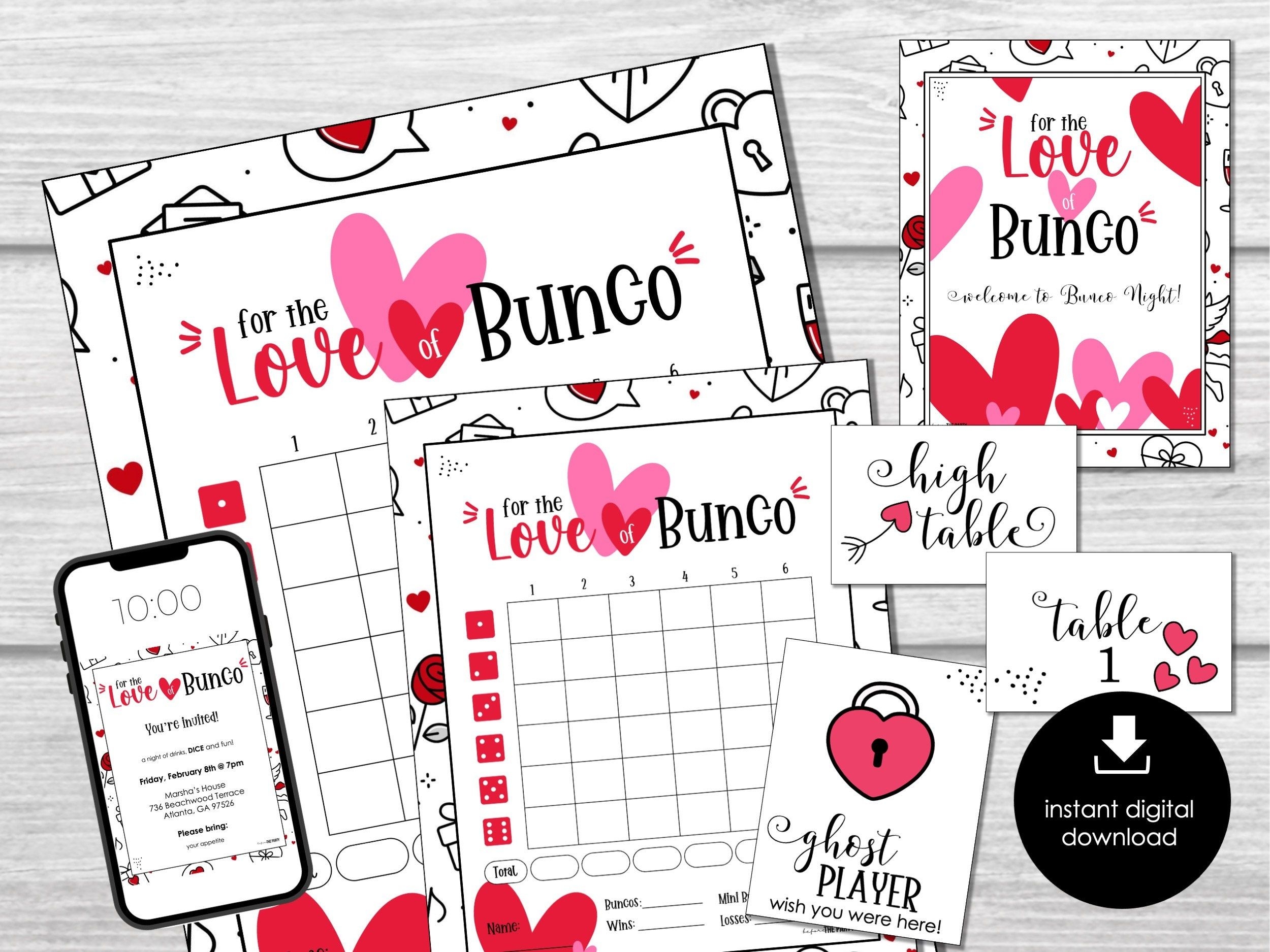 Valentine s Day Bunco Score Cards February Bunco Score Sheets 