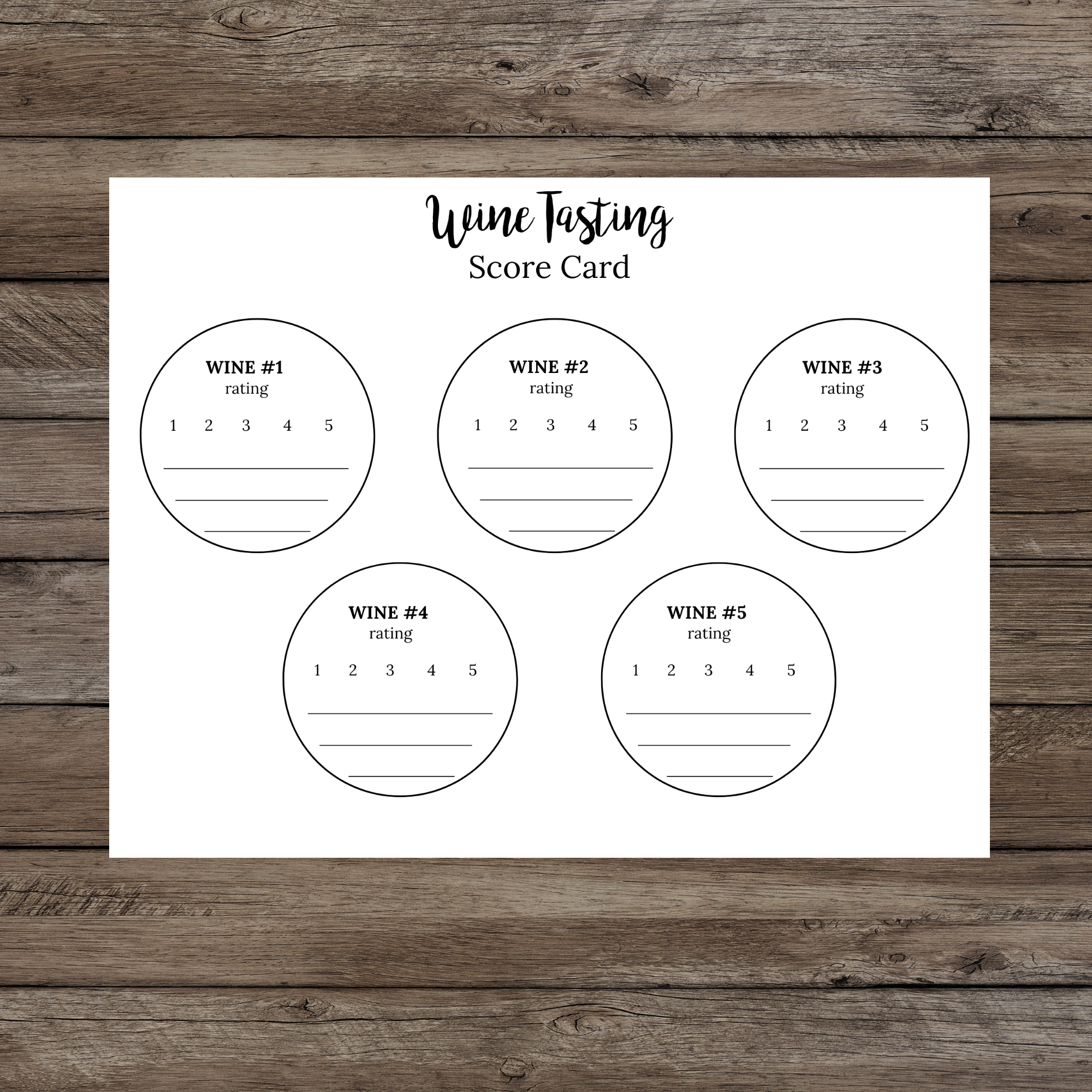 Wine Tasting Placemat Wine Tasting Score Cards