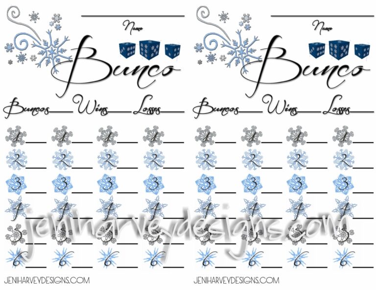 Winter Bunco Score Sheet Etsy