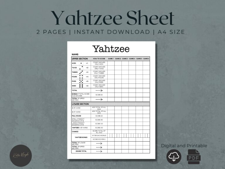 Yahtzee Score Card Printable Yahtzee Printable Score Card Yahtzee Score Pads Yahtzee Score Sheets Yahtzee Download Etsy