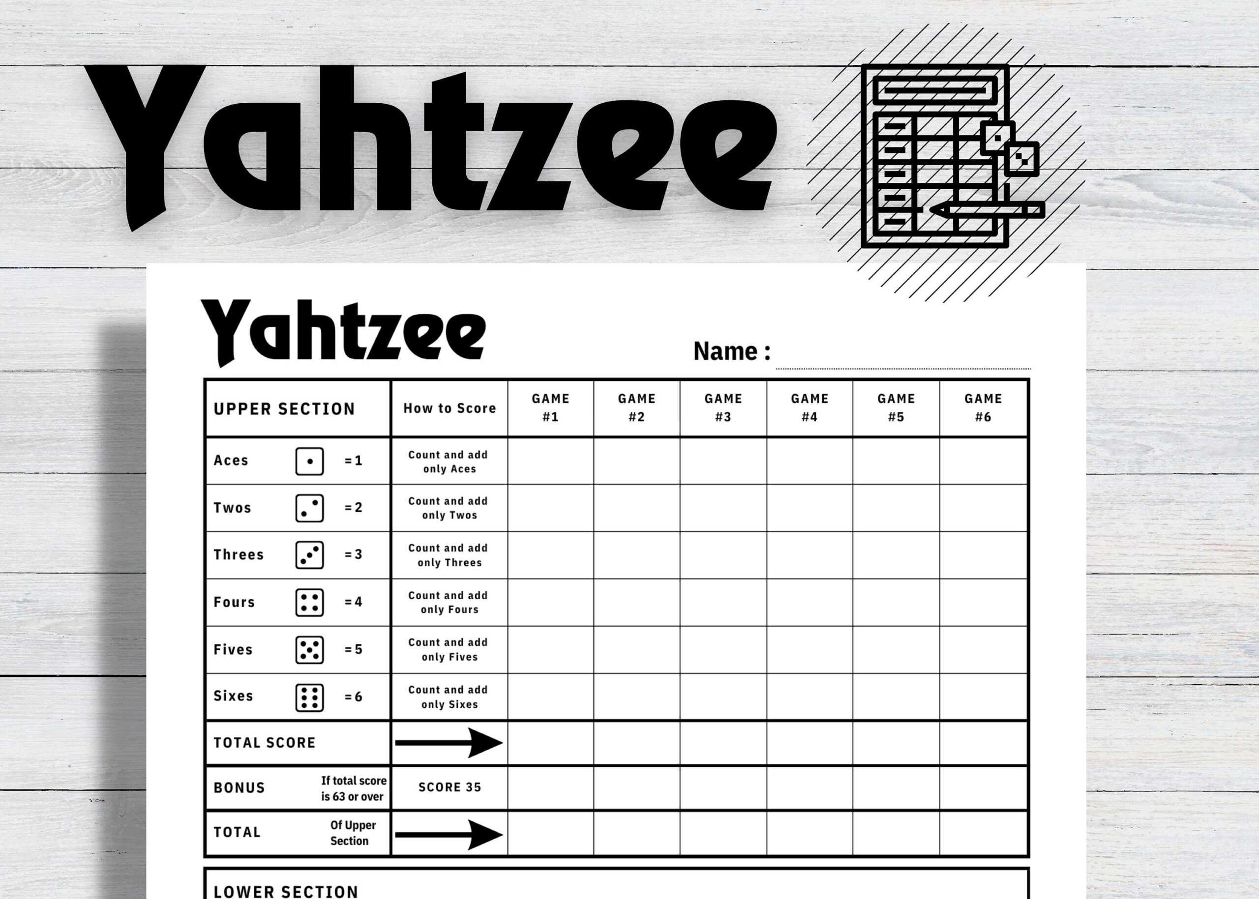 Yahtzee Score Card Yahtzee Score Pad Dice Game Card Yahtzee Score Sheet Printable Yahtzee Instant Download Etsy
