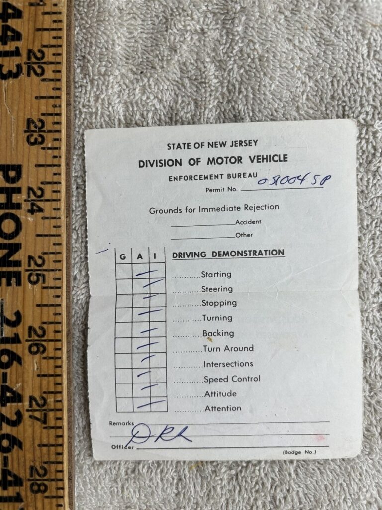 1970s New Jersey Driving Test Score Sheet Highway Patrol Vintage 