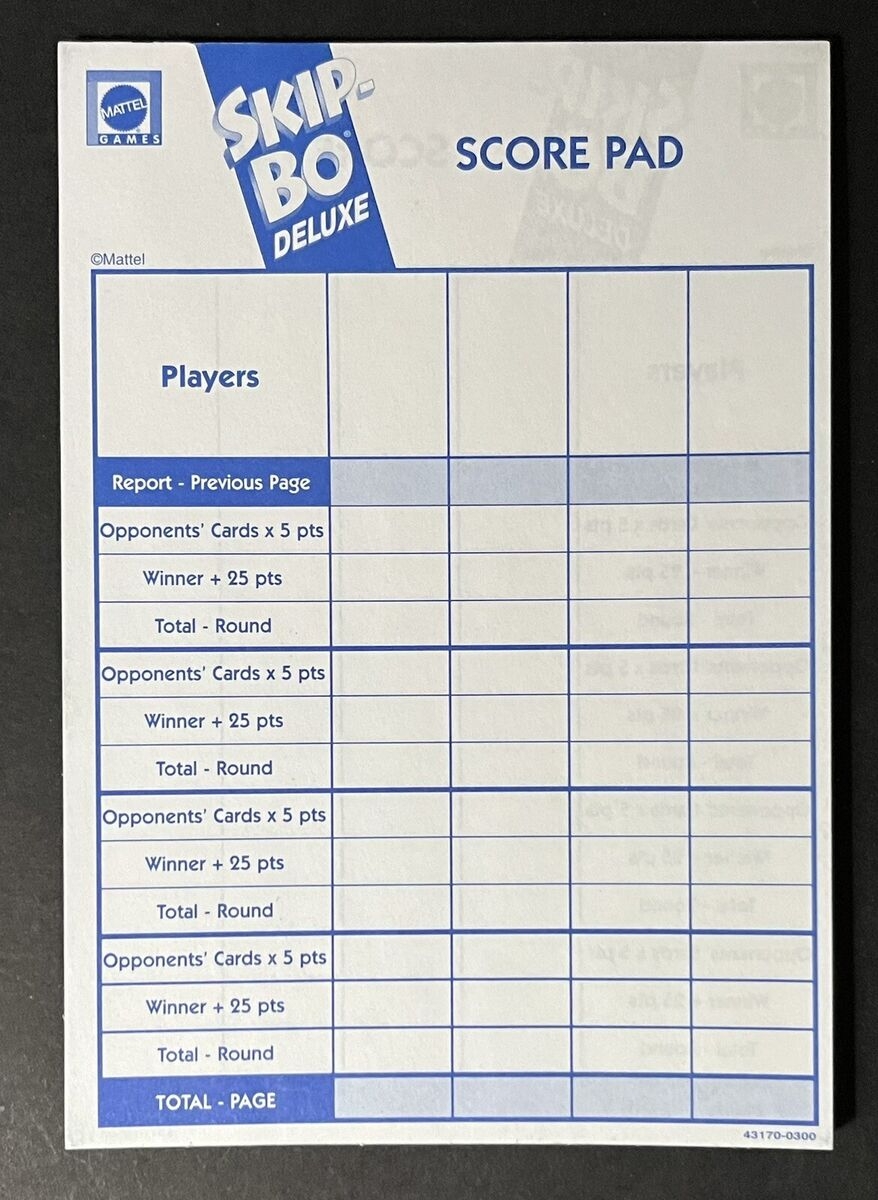 2001 Mattel Deluxe Skip Bo Board Game Replacement Score Pad With 24 Sheets Part
