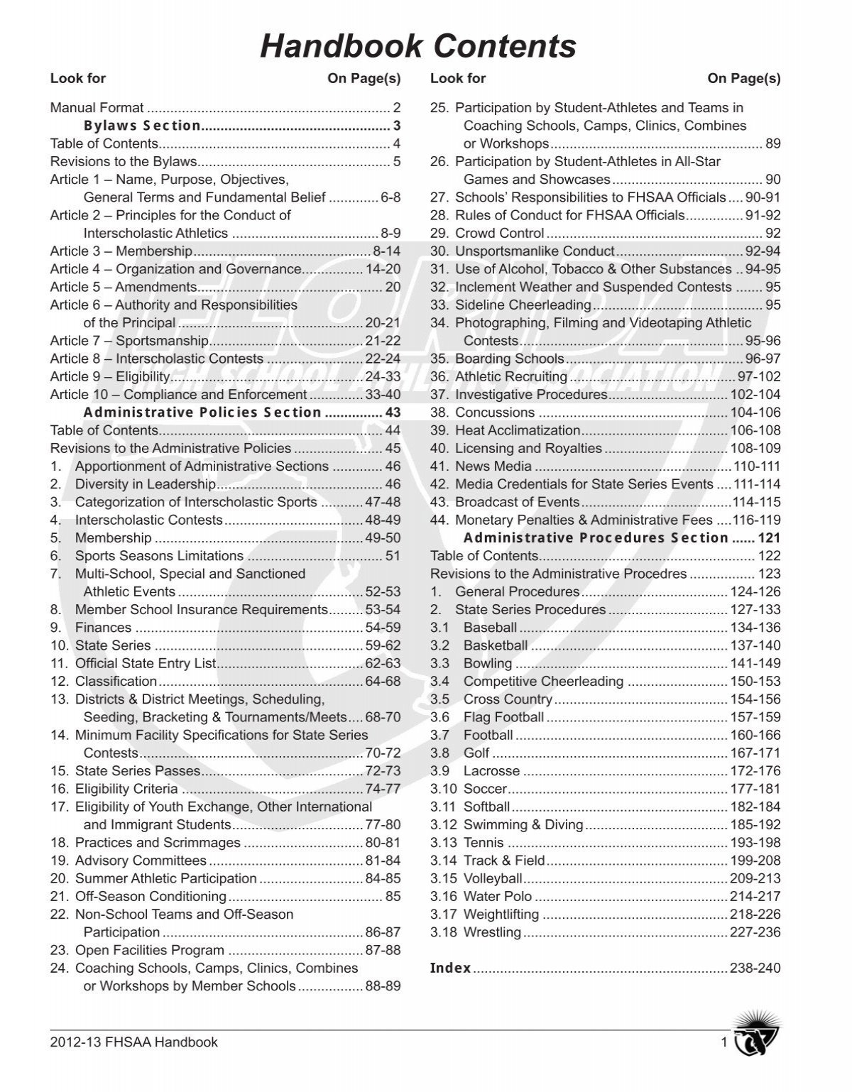 2012 13 FHSAA Handbook Florida High School Athletic Association 2012 13 FHSAA Handbook Florida High School Athletic Association