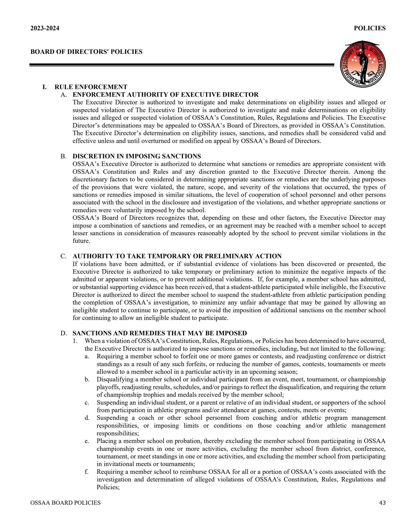 2023 24 OSSAA Board Policies By OSSAA Media Issuu