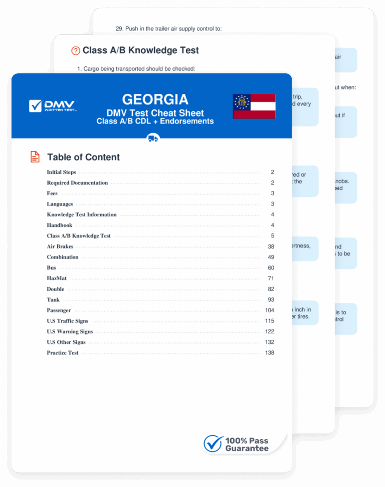 2025 Georgia DMV CDL Permit Test Cheat Sheet 99 Pass Rate 