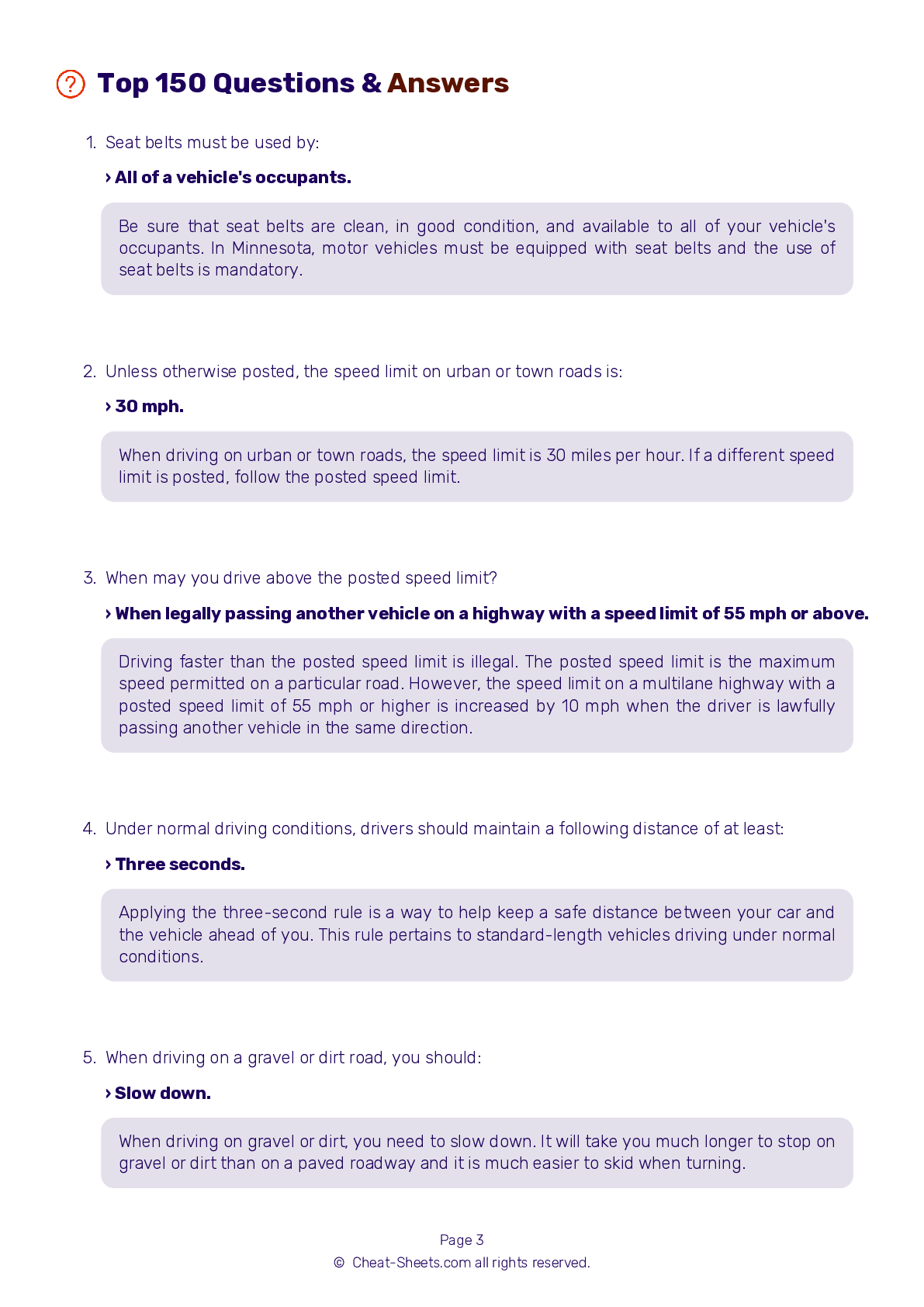 2025 Minnesota DMV Permit Test Cheat Sheet 99 Pass Rate 