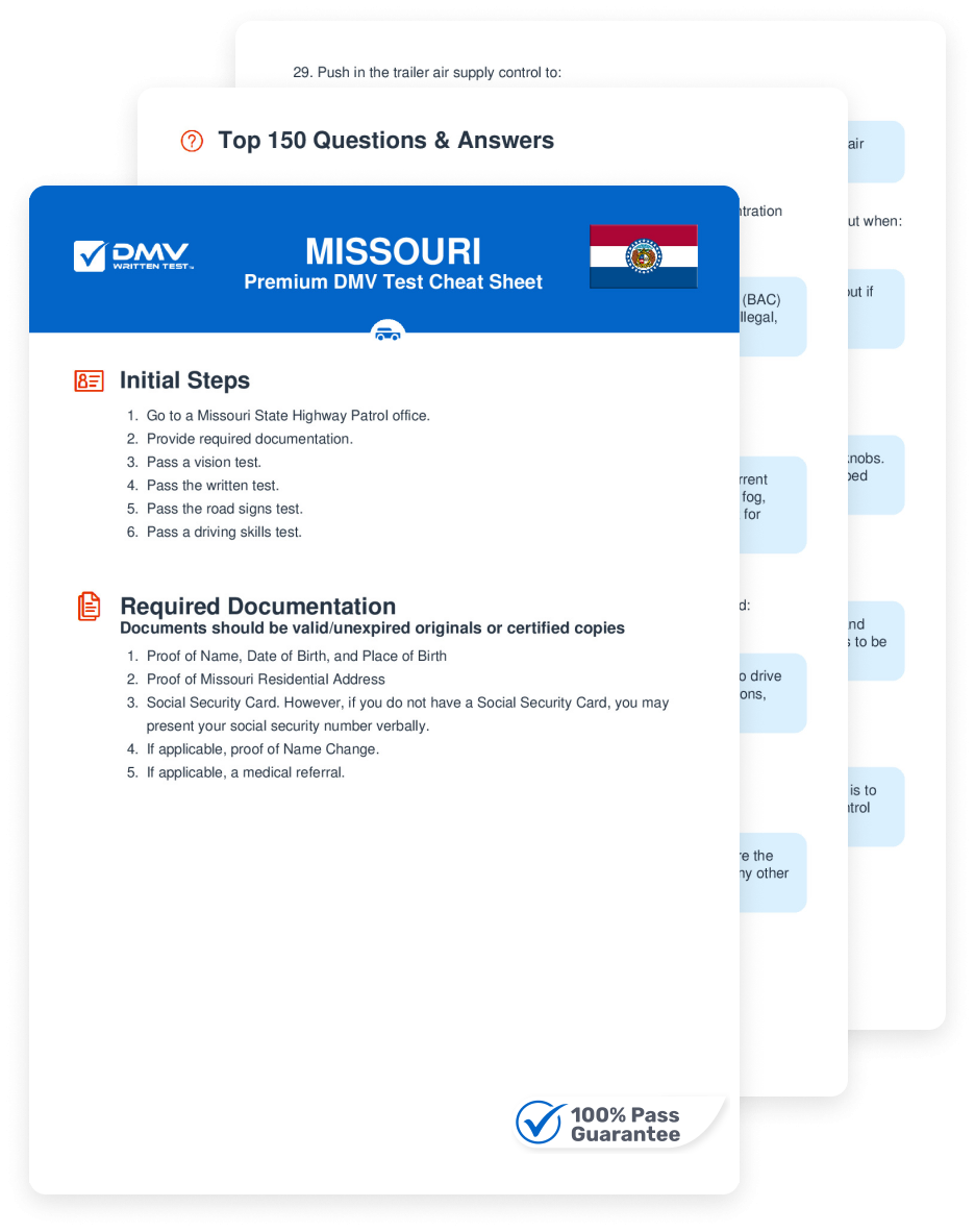 2025 Missouri DMV Permit Test Cheat Sheet 99 Pass Rate 