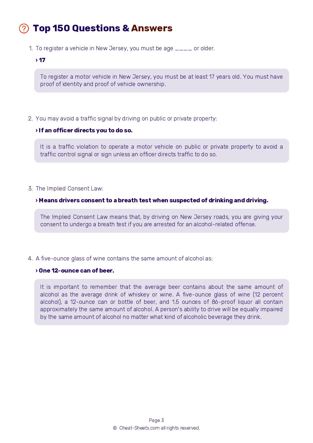 2025 New Jersey DMV Permit Test Cheat Sheet 99 Pass Rate 
