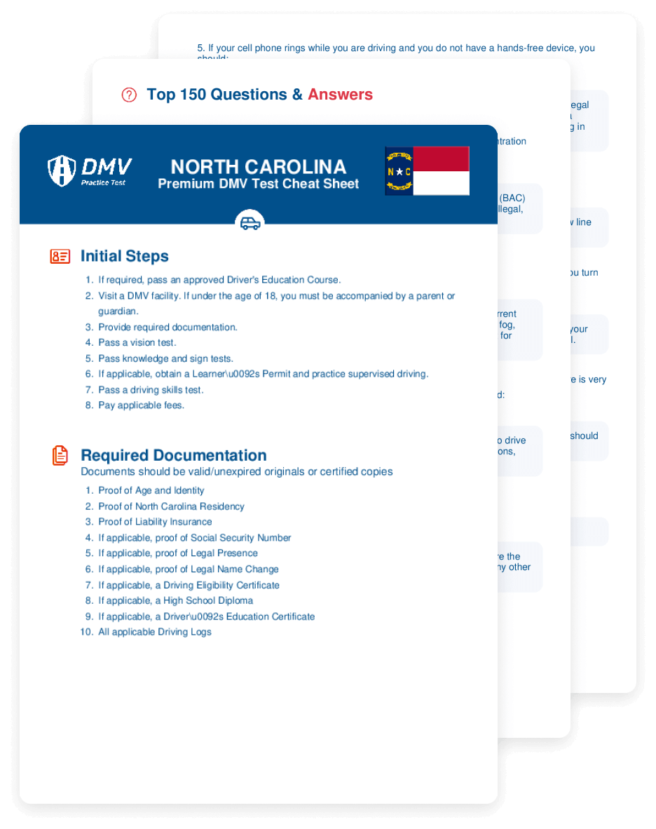 2025 North Carolina DMV Test Cheat Sheet 99 Pass Rate 