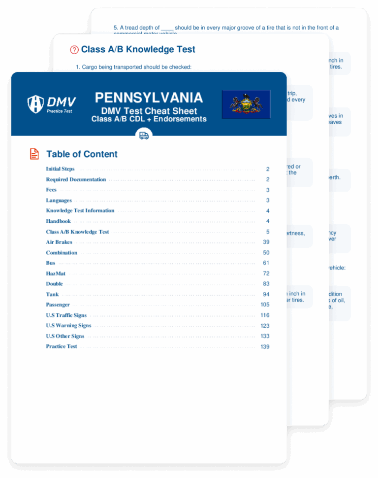 2025 Pennsylvania DMV CDL Test Cheat Sheet 99 Pass Rate 