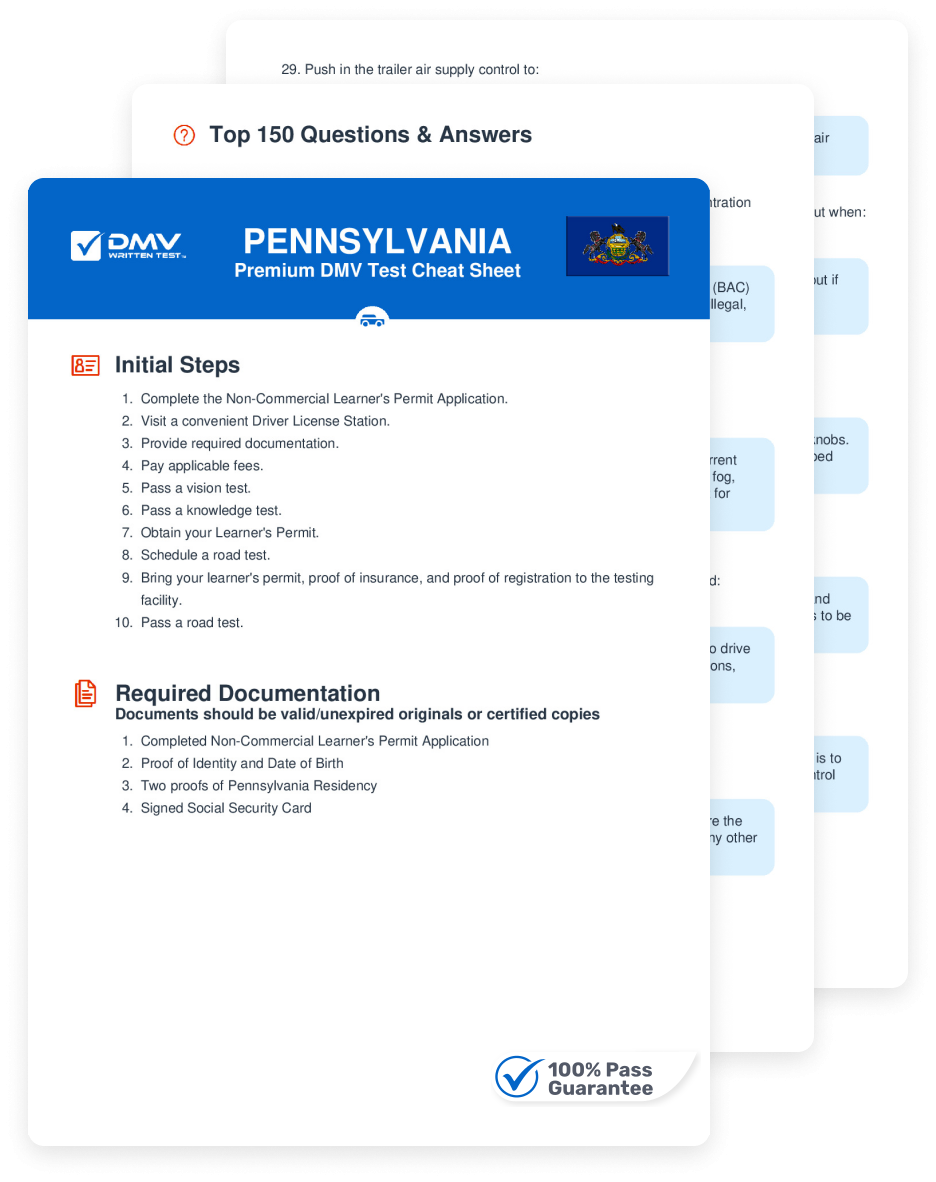 2025 Pennsylvania DMV Permit Test Cheat Sheet 99 Pass Rate 