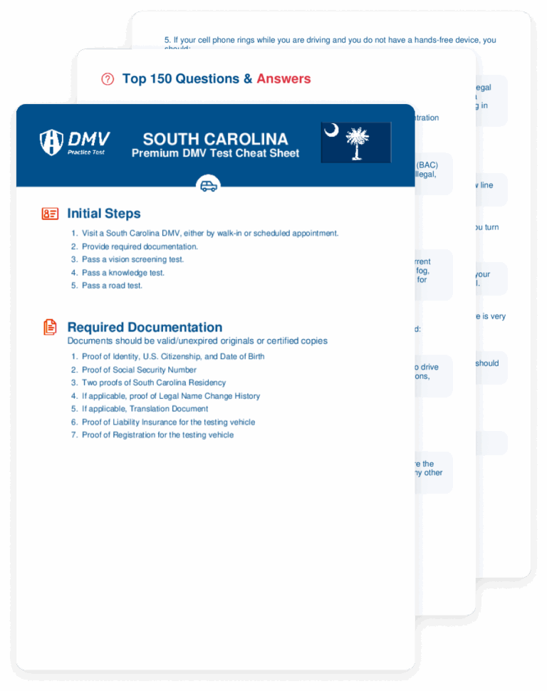 2025 South Carolina DMV Test Cheat Sheet 99 Pass Rate 