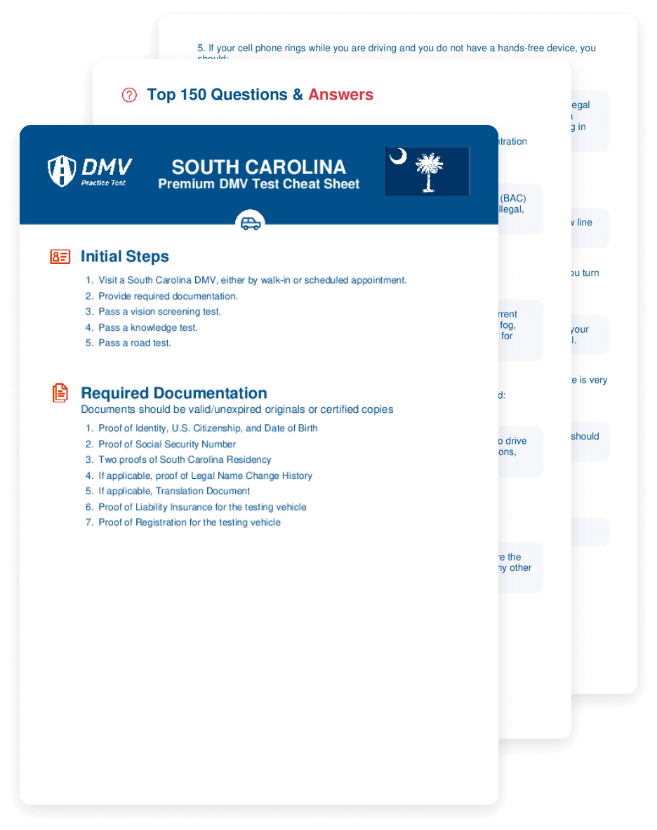2025 South Carolina DMV Test Cheat Sheet 99 Pass Rate 