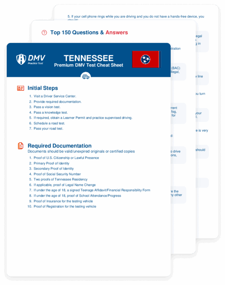 2025 Tennessee DMV Test Cheat Sheet 99 Pass Rate 