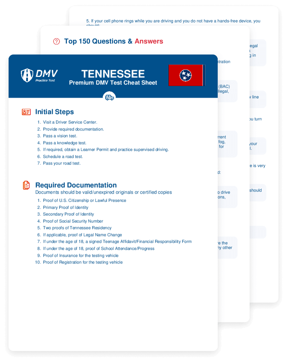 2025 Tennessee DMV Test Cheat Sheet 99 Pass Rate 