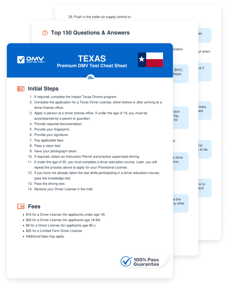 2025 Texas DMV Permit Test Cheat Sheet 99 Pass Rate 