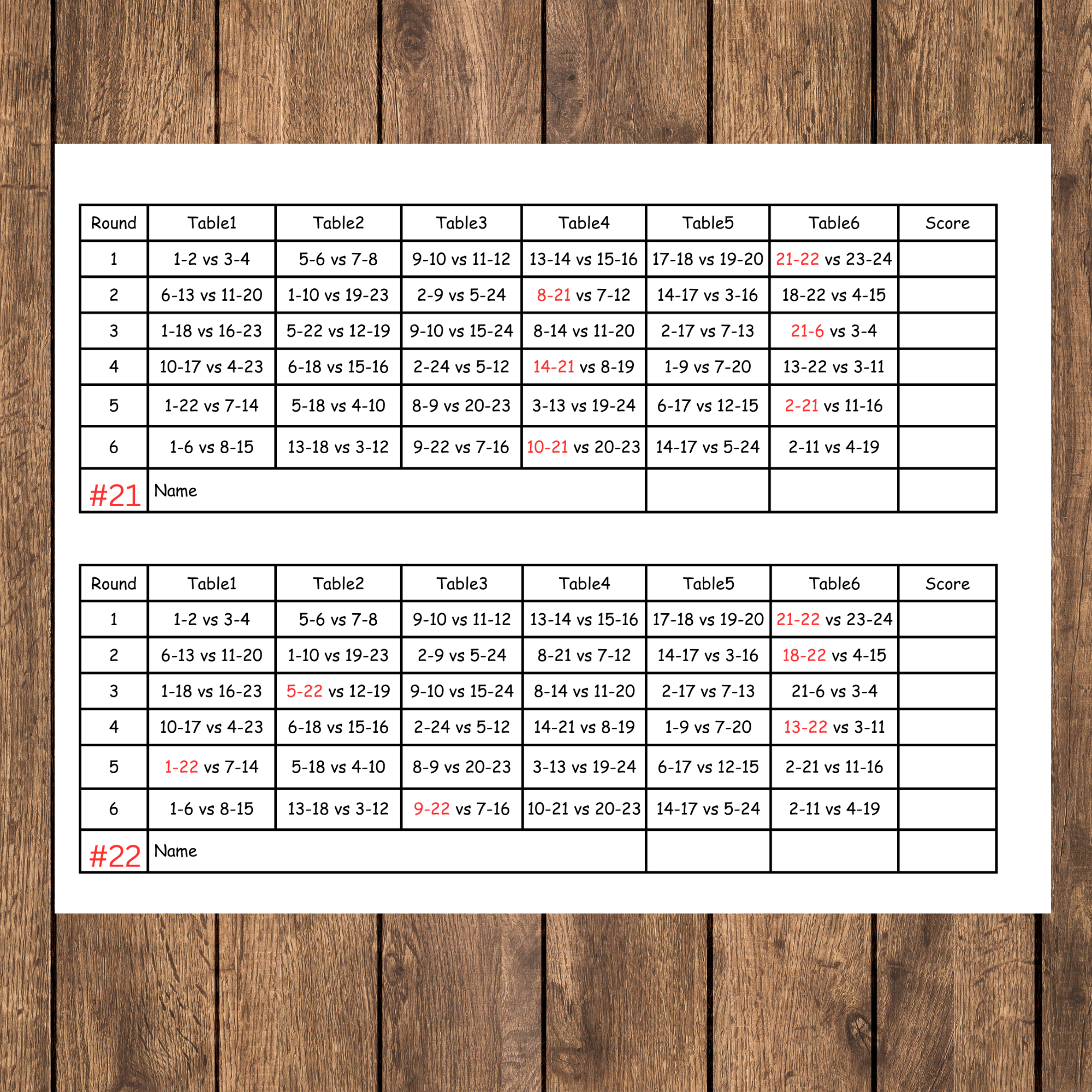Free Euchre Tournament Score Sheets