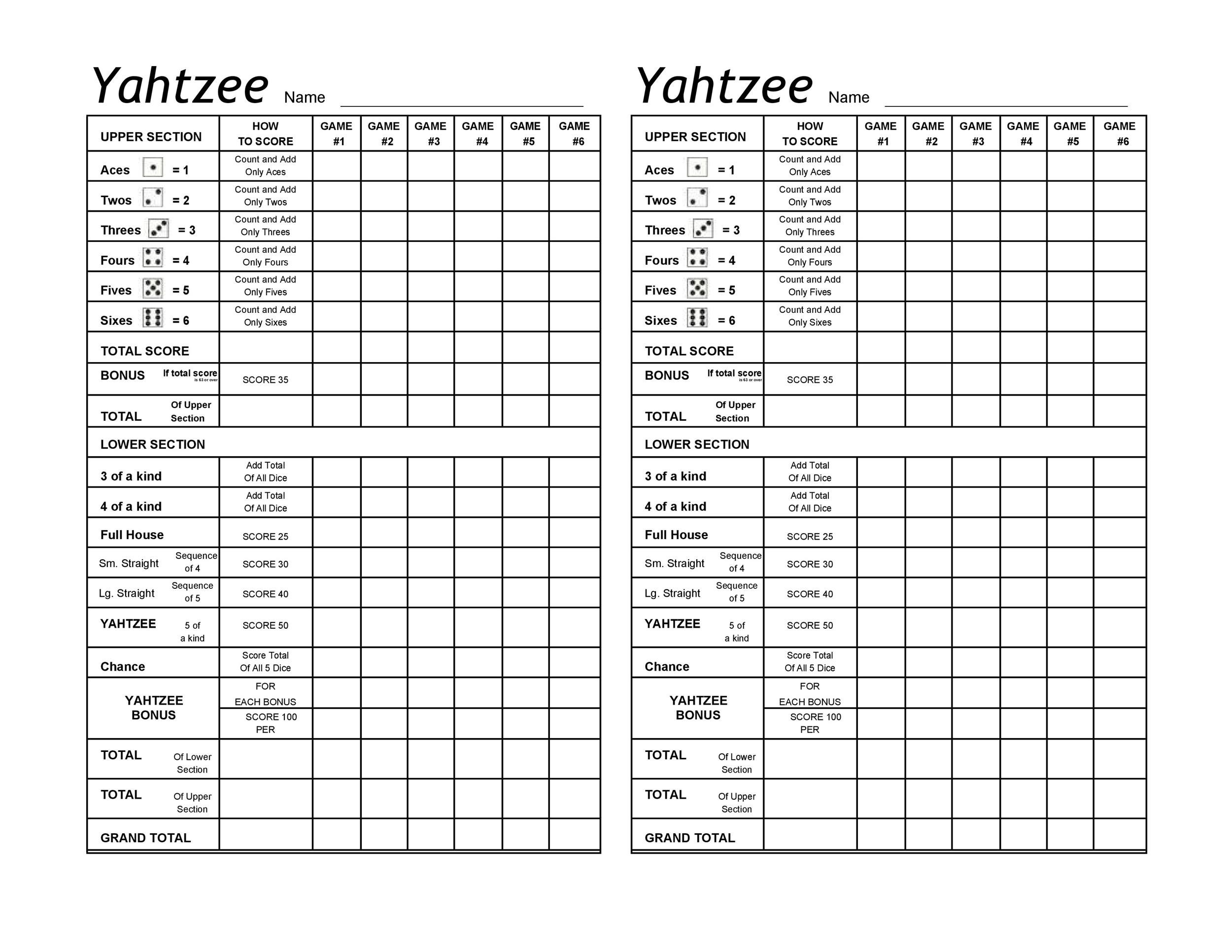 28 Printable Yahtzee Score Sheets U0026 Cards 101 FREE TemplateLab 28 Printable Yahtzee Score Sheets U0026 Cards 101 FREE TemplateLab