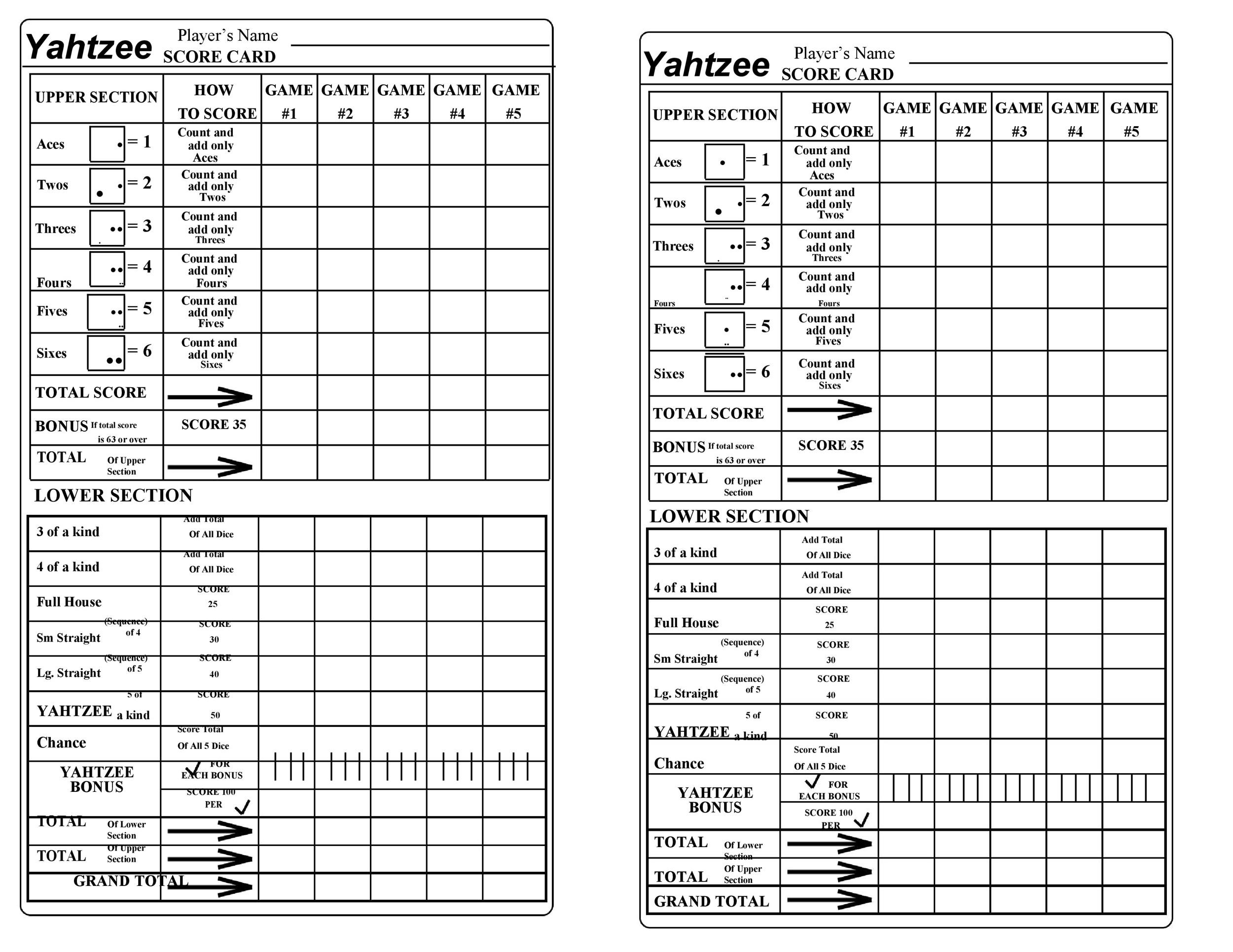 28 Printable Yahtzee Score Sheets U0026 Cards 101 FREE TemplateLab