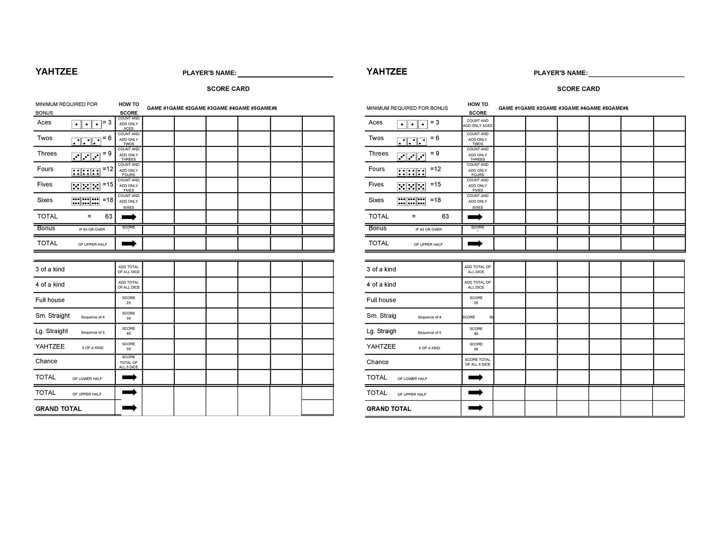 28 Printable Yahtzee Score Sheets U0026 Cards 101 FREE TemplateLab