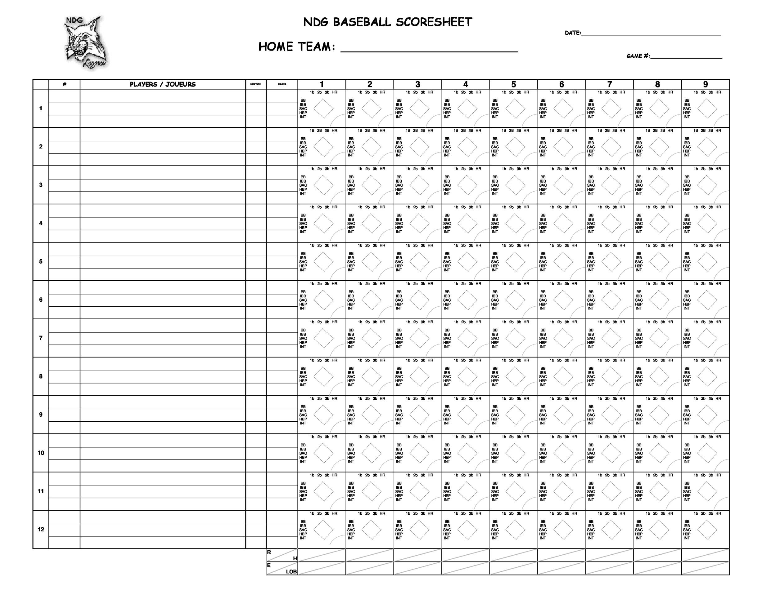 30 Printable Baseball Scoresheet Scorecard Templates TemplateLab