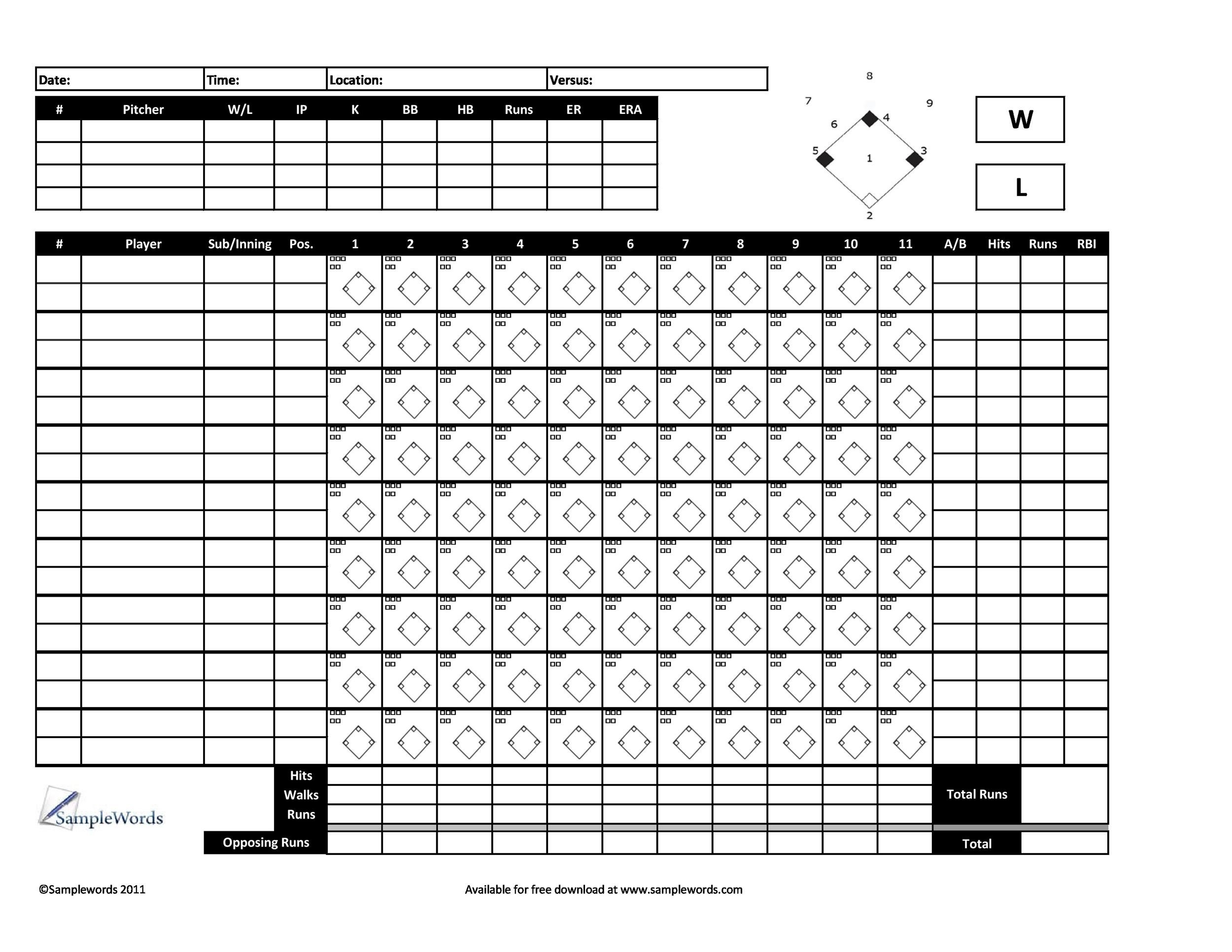 30 Printable Baseball Scoresheet Scorecard Templates TemplateLab