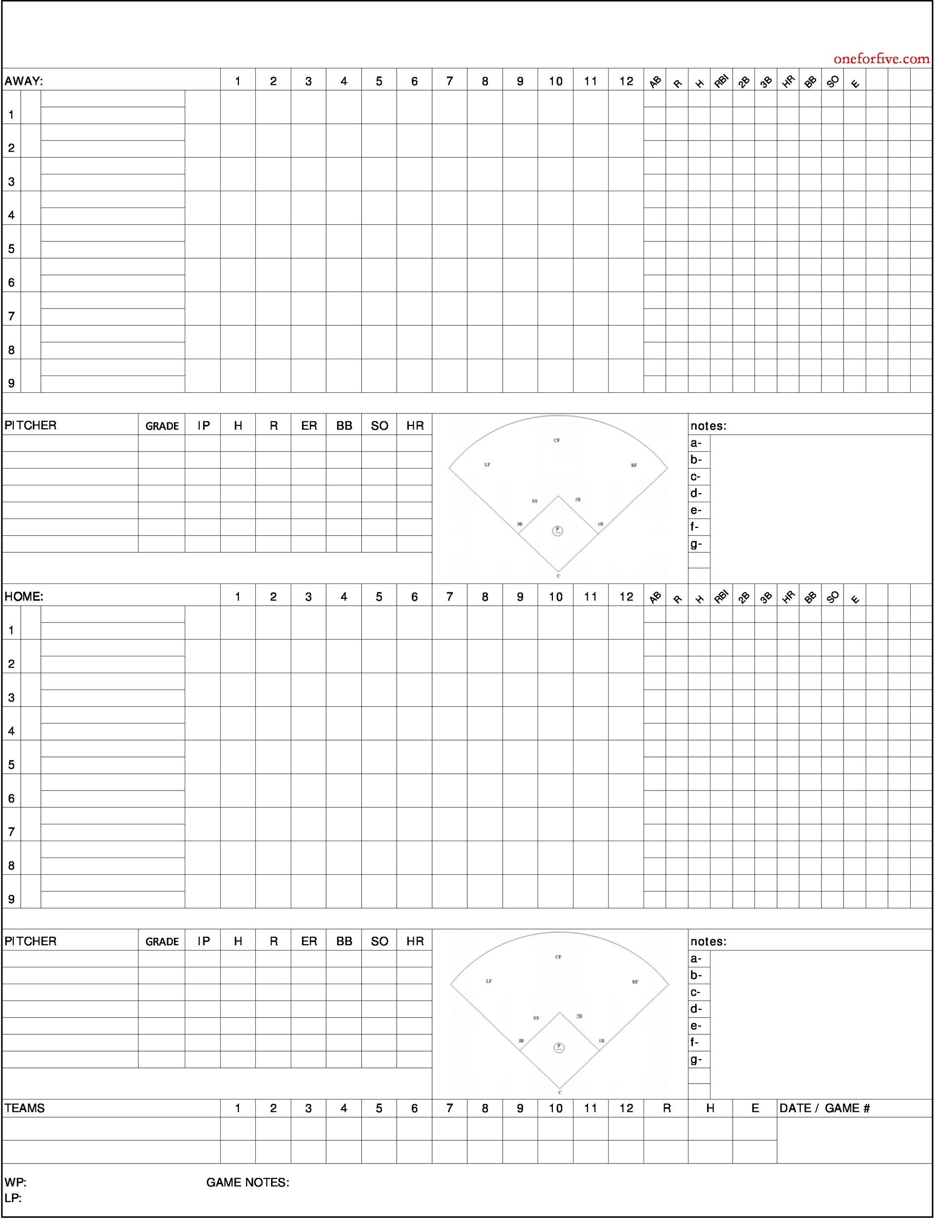 30 Printable Baseball Scoresheet Scorecard Templates TemplateLab