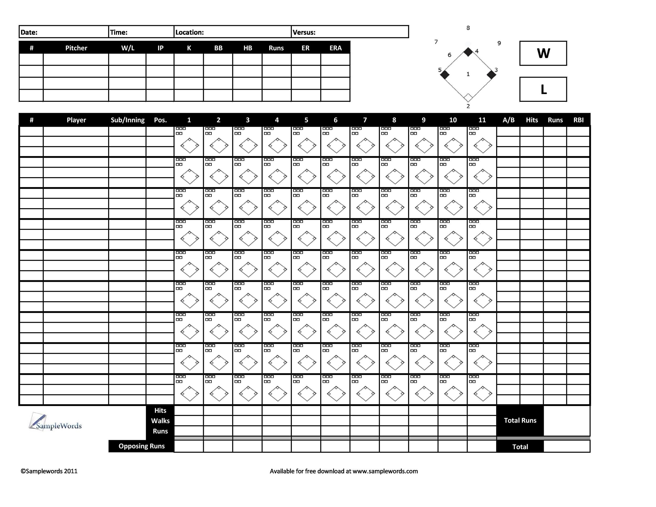 30 Printable Baseball Scoresheet Scorecard Templates TemplateLab