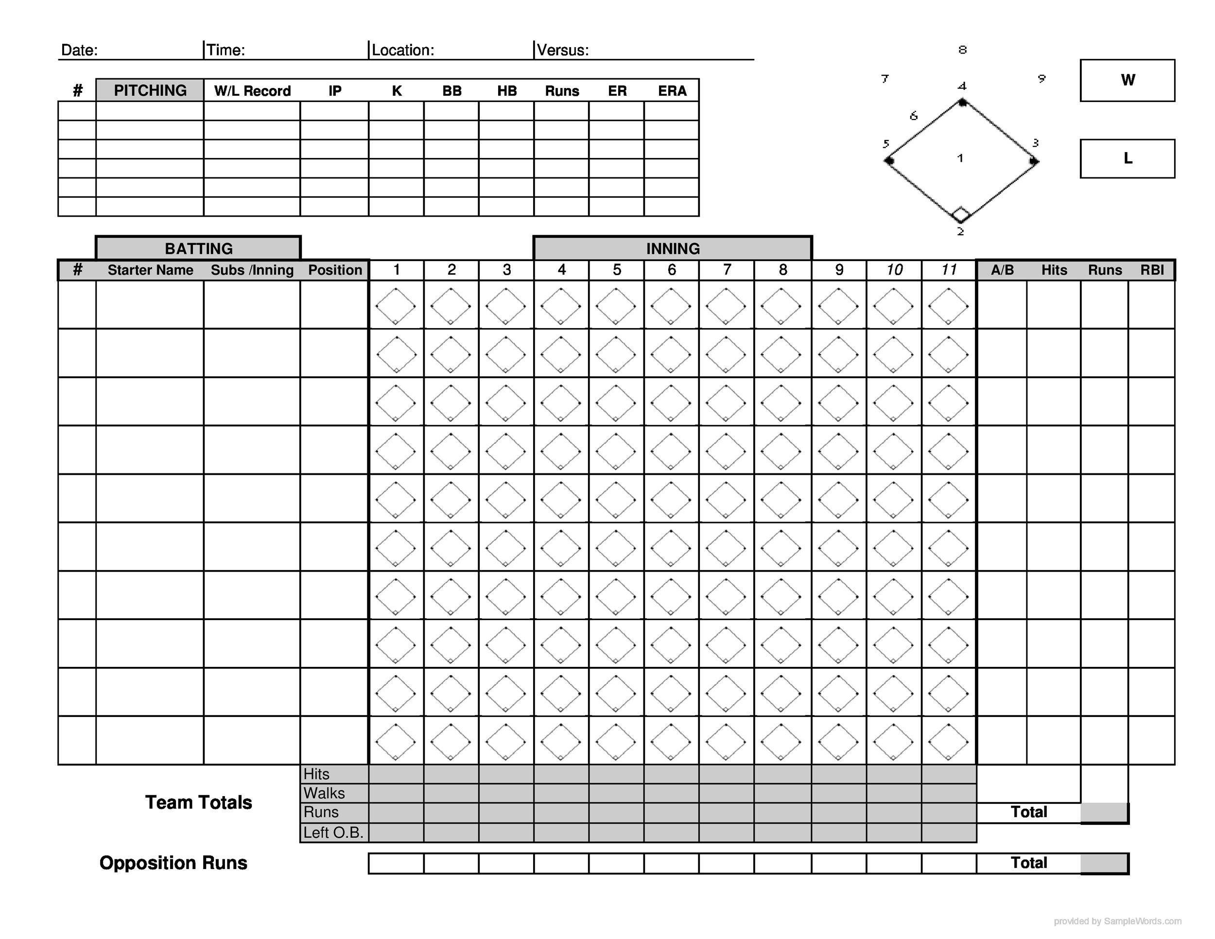 30 Printable Baseball Scoresheet Scorecard Templates TemplateLab