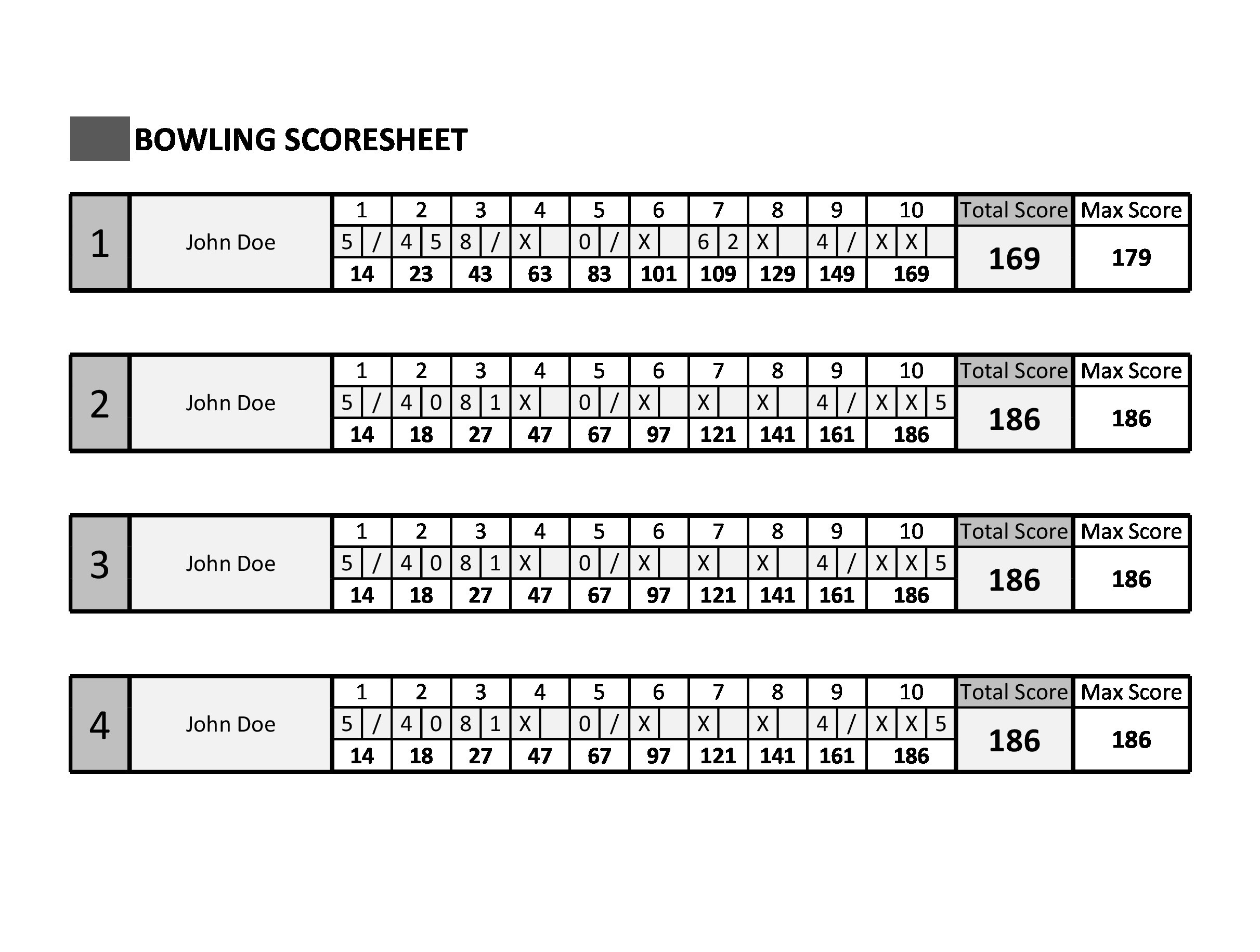 Bowling Score Sheet Free