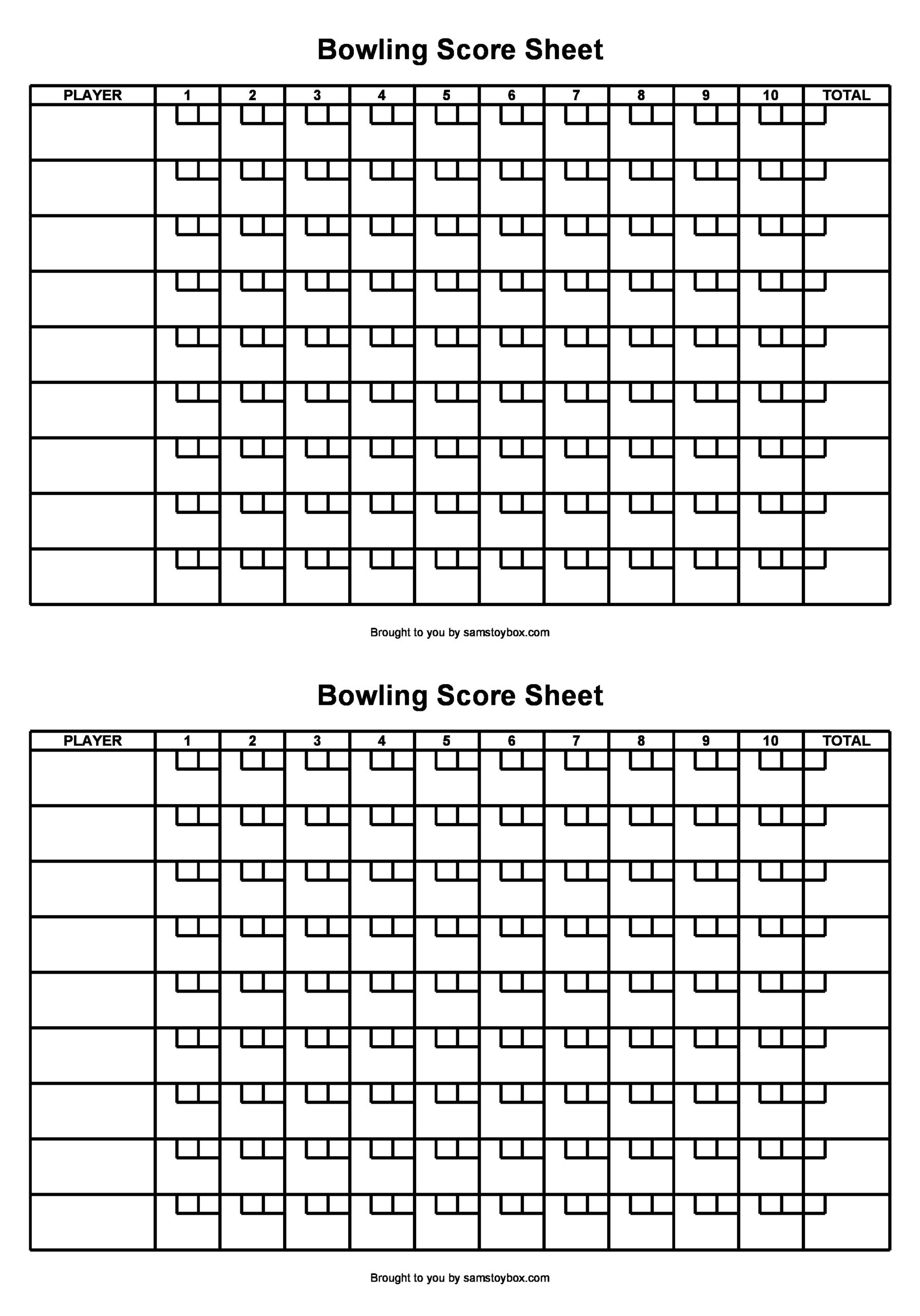 Free Online Bowling Score Sheet Free Online Bowling Score Sheet