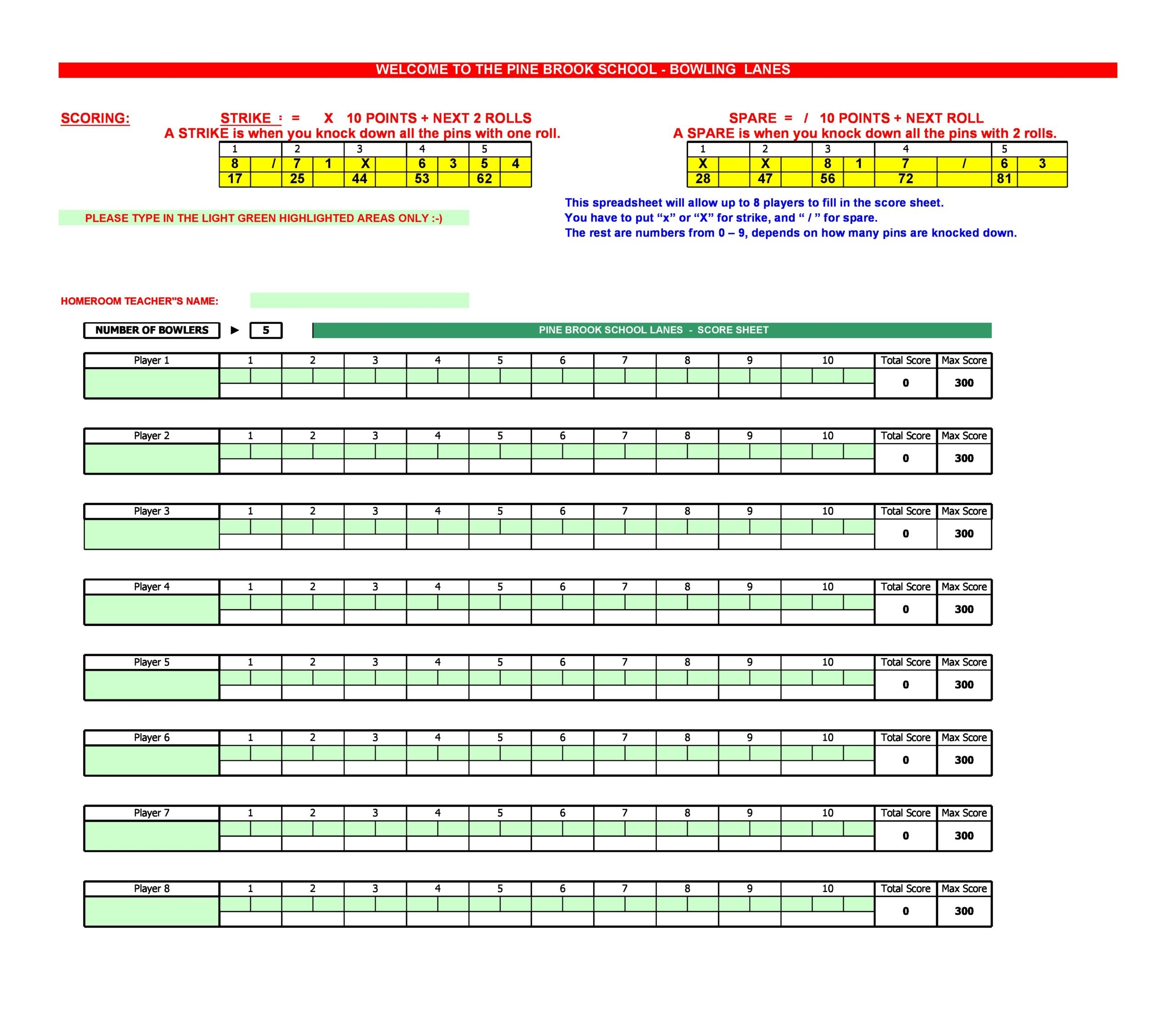 Dust Bowl Lanes Score Sheet