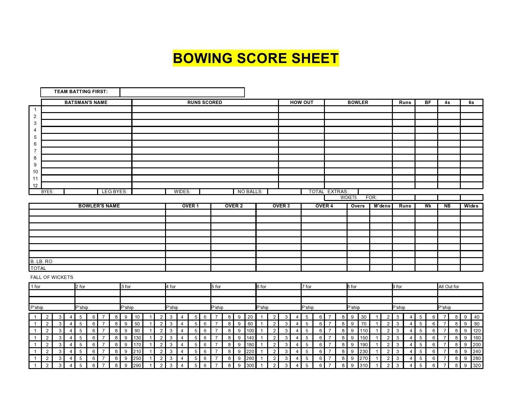 Tssaa Bowling Score Sheet