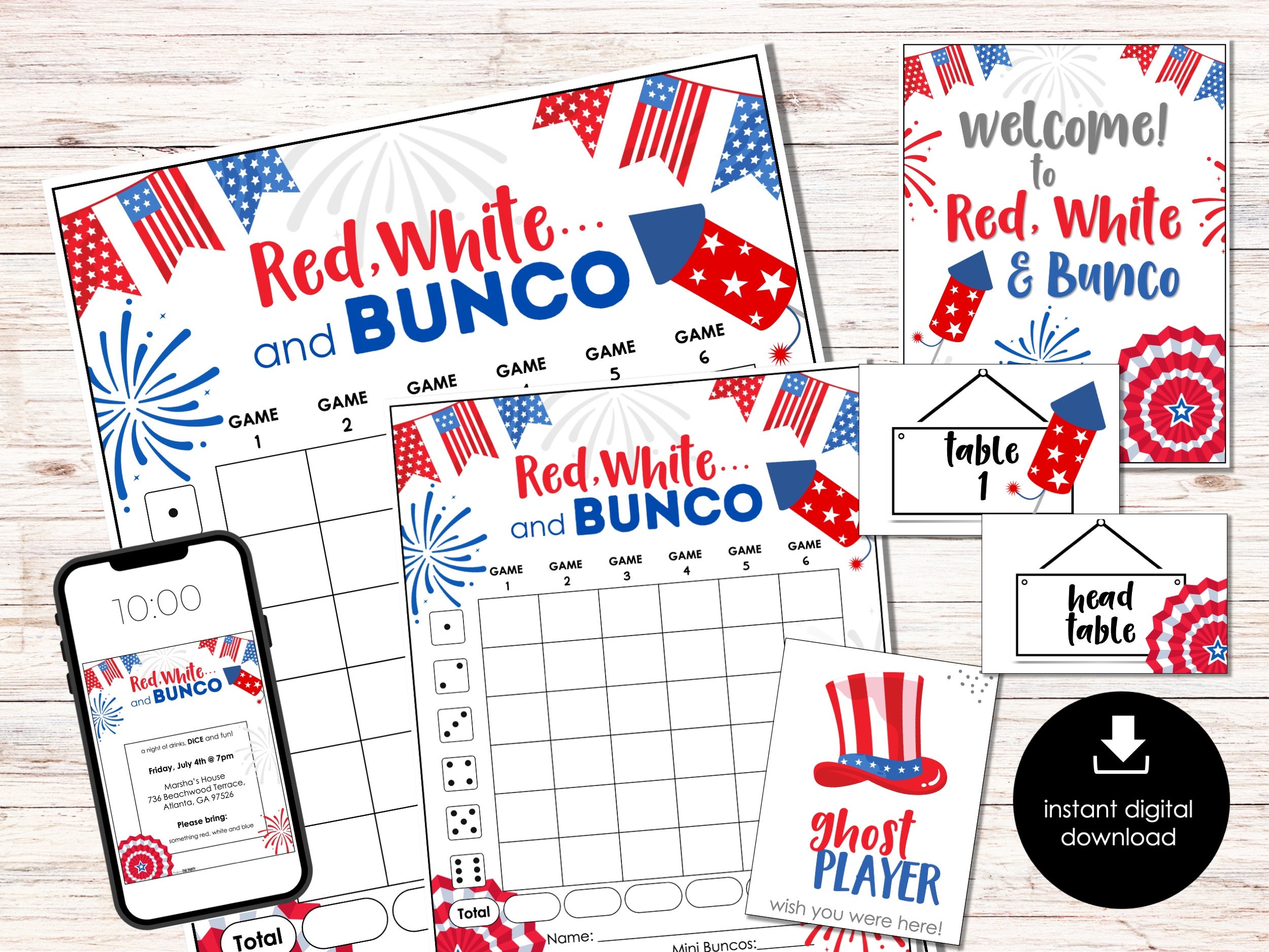 4th Of July Bunco Score Cards July Fourth Party Bunco Invitation July Bunco Night Bunco Game Party Printable Red White And Bunco Game Etsy Australia