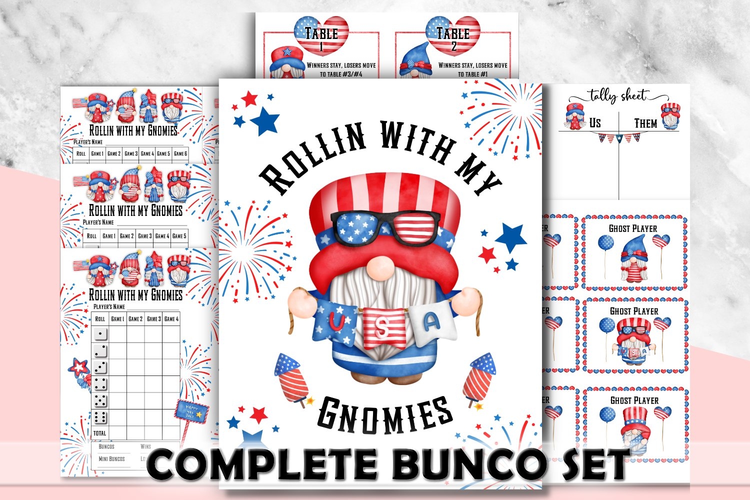 4th Of July Bunco Score Cards Printable Bunco Set 4th Of July Bunco Score Cards Printable Bunco Set