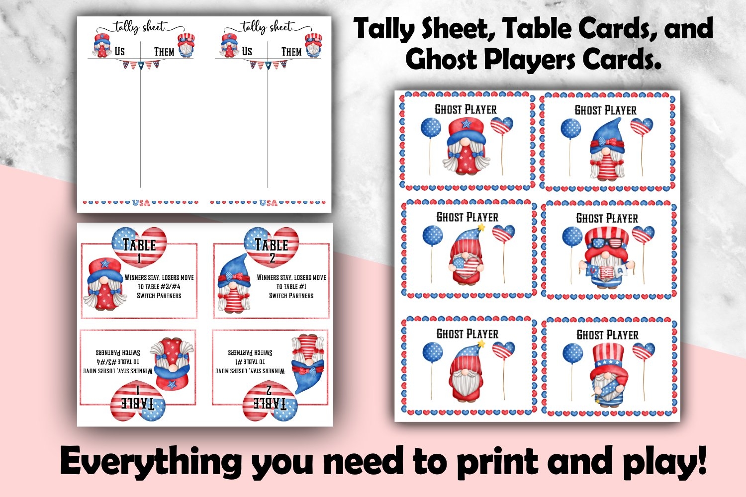 4th Of July Bunco Score Cards Printable Bunco Set