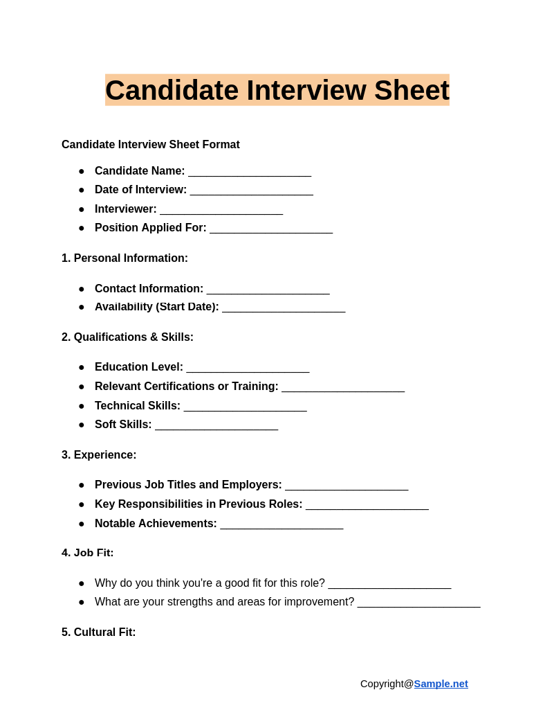 50 FREE Interview Sheet Samples To Download
