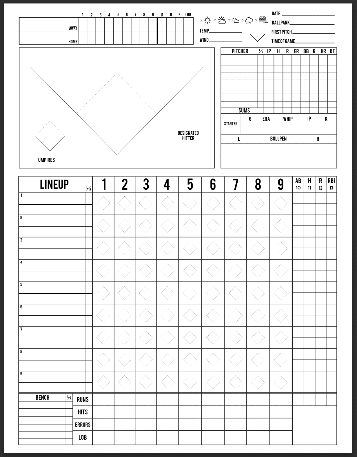 6 Free Printable Baseball Scorecards Scorebook Pages