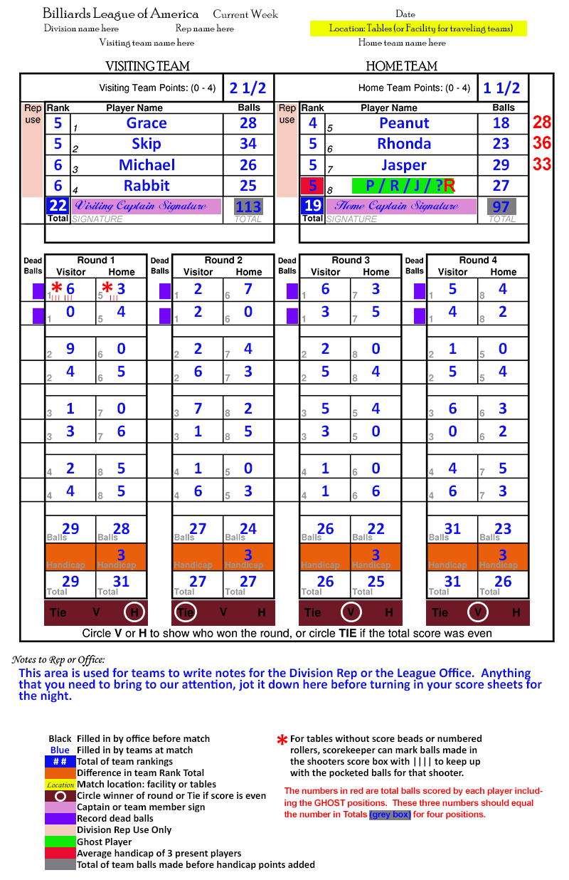 9 Ball Score Sheets