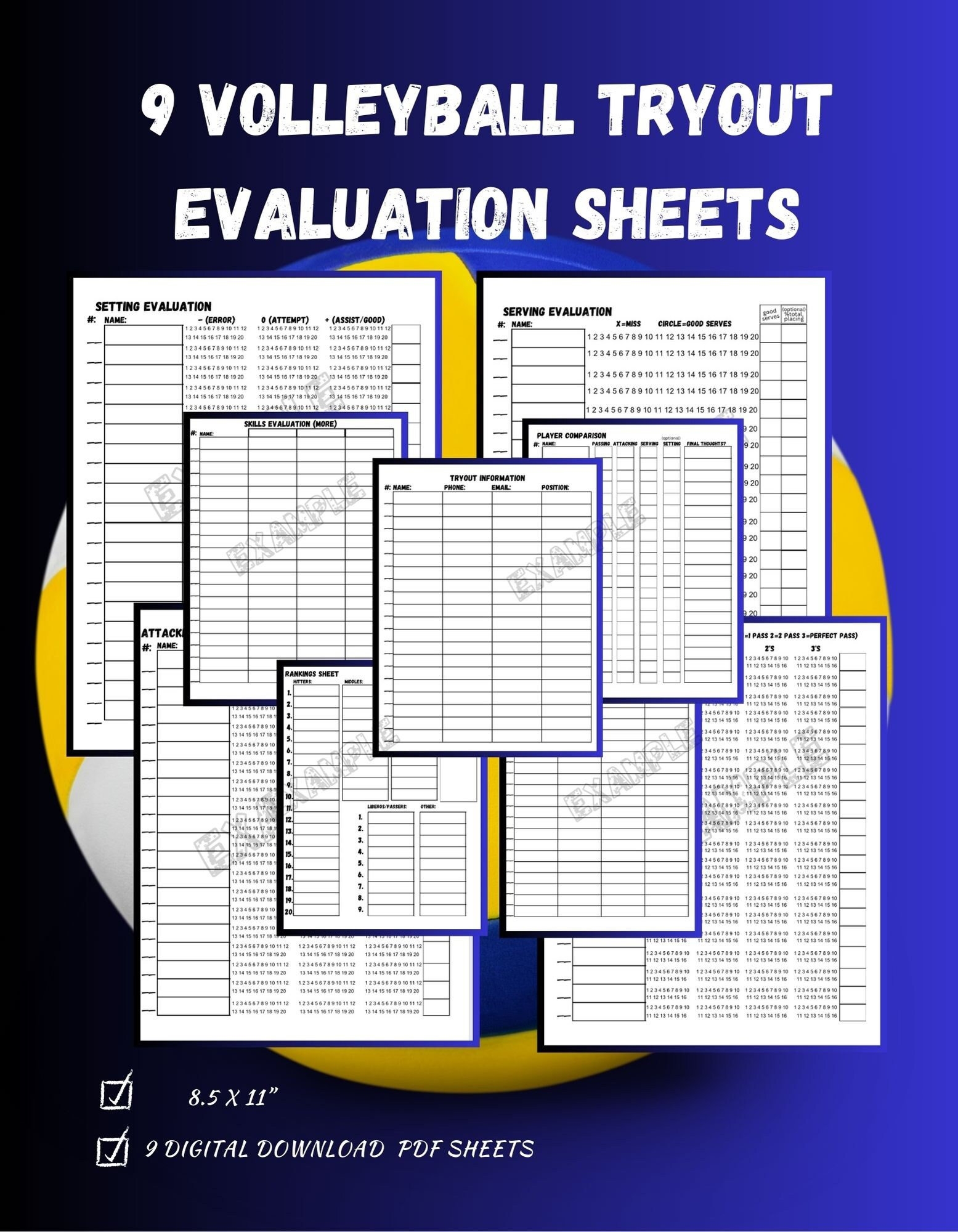 9 Volleyball Tryout Evaluation Sheets 8 5x11