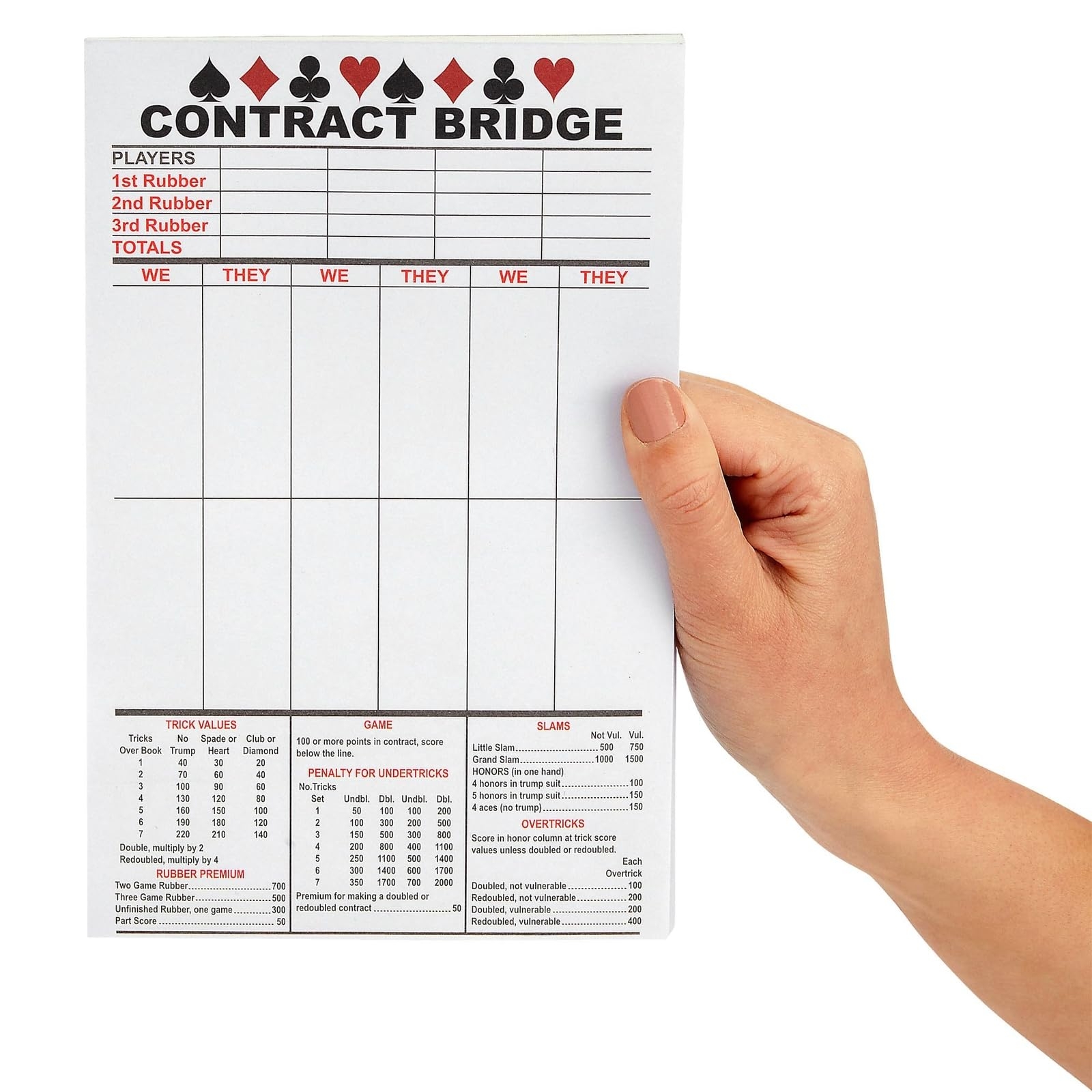 Amazon BEST PAPER GREETINGS 250 Sheets Contract Bridge Score Pads And Tallies Game Scoring Cards Supplies Large Print With Trick Values 5 Notepads Sports U0026 Outdoors