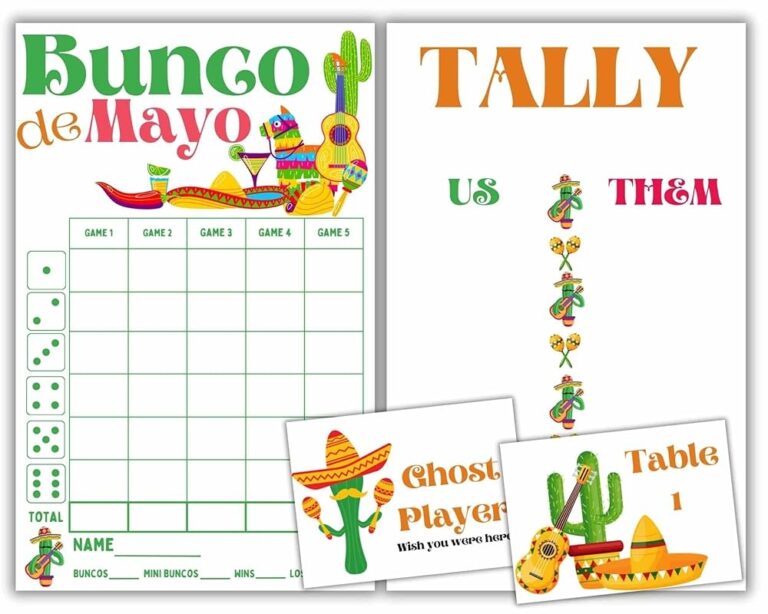 Amazon Cinco De Mayo Bunco Theme Set Bunco Score Sheets 