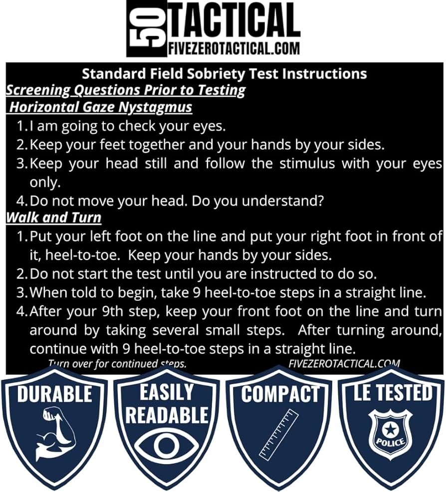 Amazon Generic Engraved Metal SFST Card Standardized Field Sobriety Test Instruction Card For Law Enforcement Black Office Products