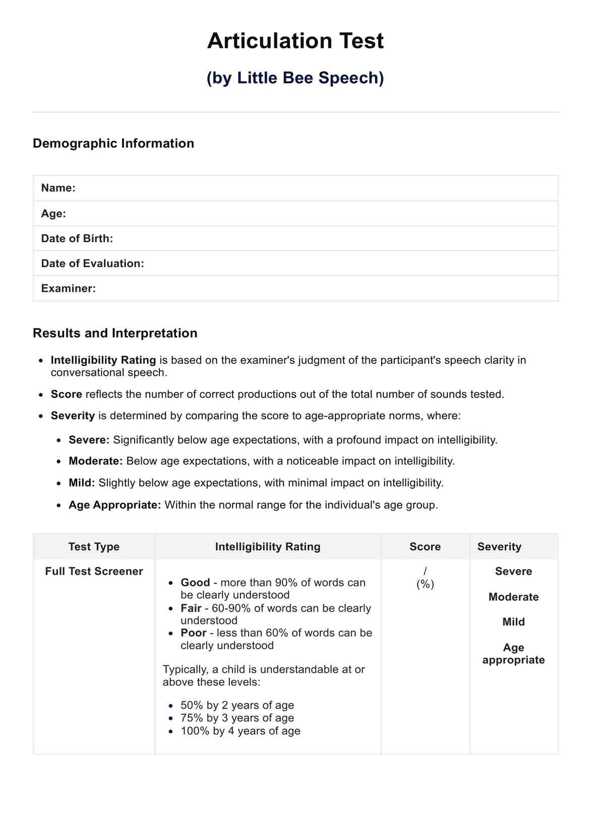 Articulation Test U0026 Example Free PDF Download Articulation Test U0026 Example Free PDF Download