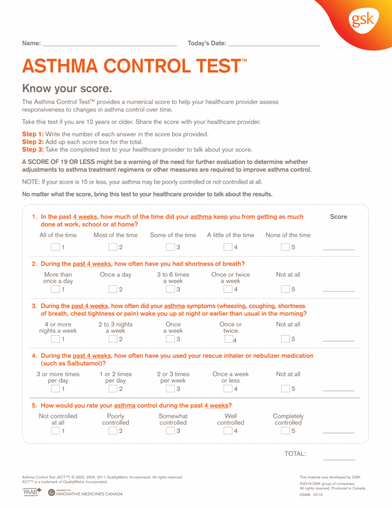 Asthma Control Test Score Sheet English World EMR