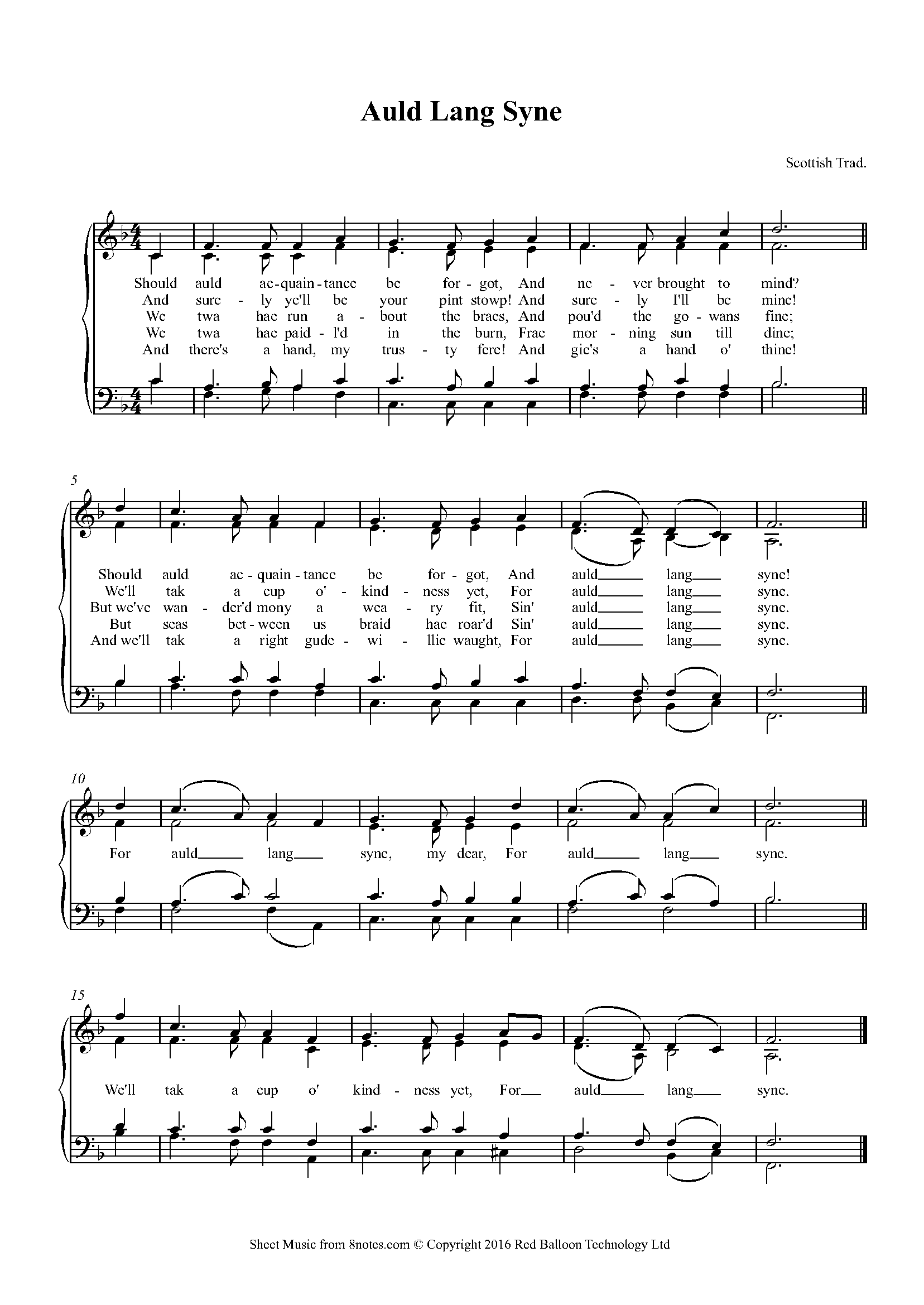 Auld Lang Syne For Choir Free Sheet Music For Choir 8notes