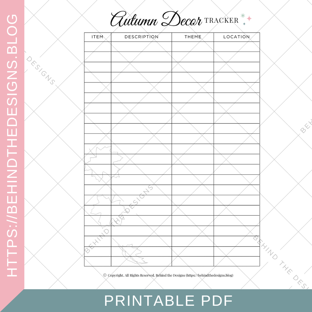 Autumn Decor Tracker Planner Printable Behind The Designs